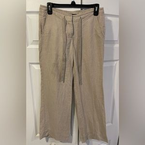 Talbots Khaki Linen Wide Straight Leg Ankle Pants